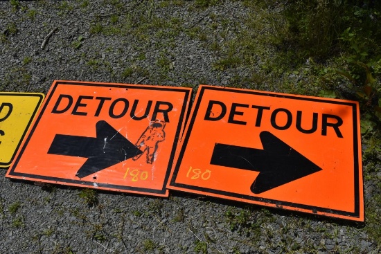2 Construction Detour Signs