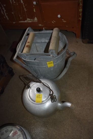 Vintage Mop Bucket, and Tea Kettle