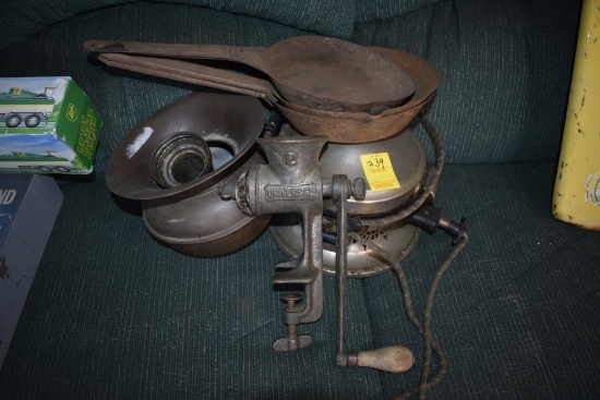 Spittoon, Meat Grinder, Electric Heater, Pans