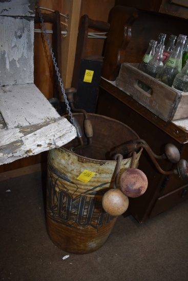 Metal Flour Canister with Vintage Hand Drills and Seeder