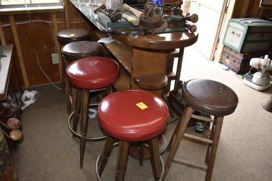 Brass Rail Bar with 5 Stools