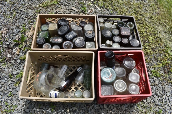4 Milk Crates of Vintage Glass Bottles