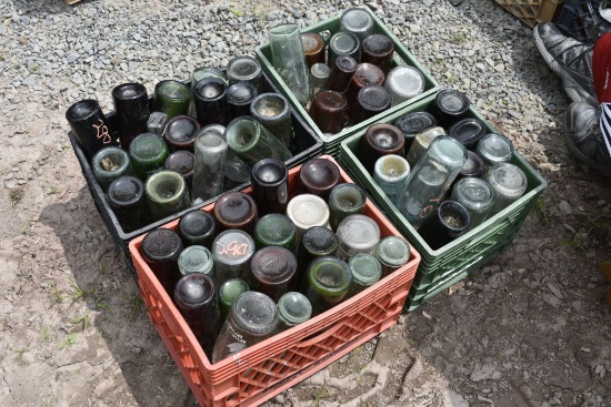 4 Milk Crates of Vintage Glass Bottles