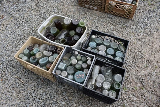 4 Milk Crates of Vintage Glass Bottles