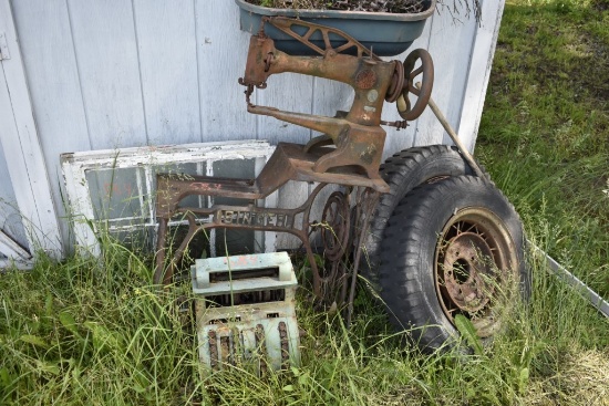 Singer Sowing Machine, Vintage Cash Register, 2 Paned Windows