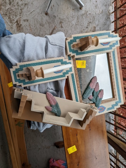 Native American Style Mirror and Shelf Set