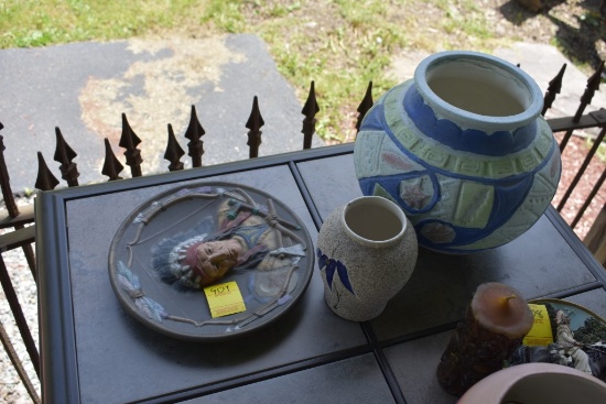 2 Vases and Hanging Native American Plate