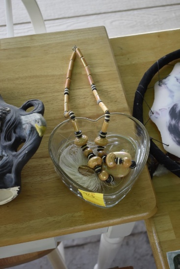 Heart Shaped Glass Bowl with Stone Necklace