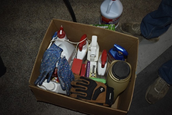 Box of Cleaner, Pest Control and Gloves