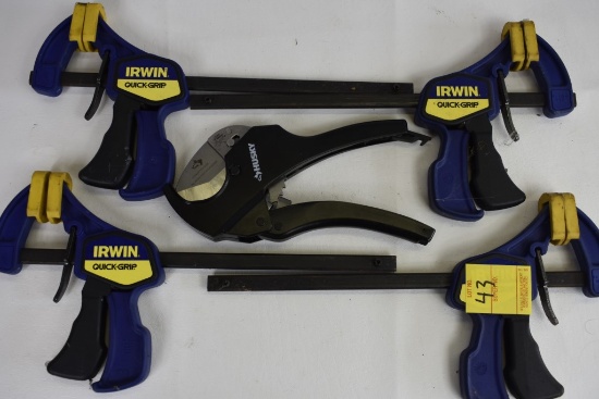 4 Irwin Quick Grip Clamps and Husky Tubing Cutter