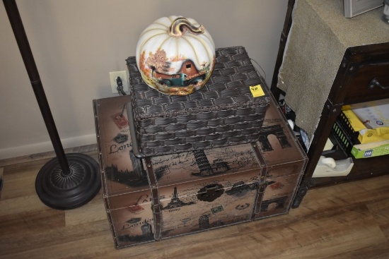 Decorative Trunk, Fake Wicker Basket and Decorative Pumpkin