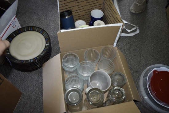 Two Boxes of Mugs and Dishware