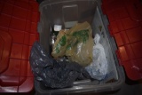 Box of Christmas Knick Knacks and Galvanized Christmas Tree Base