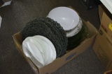 Box of Dishware and Rubber Place Mats