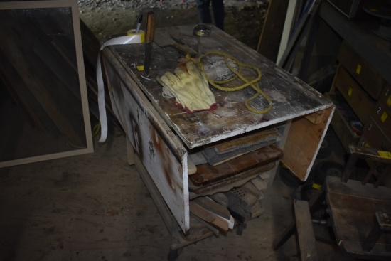 Rolling Table with Misc Wood