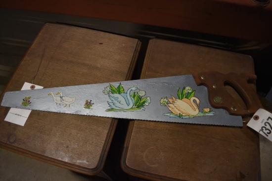 Hand Painted Hand Saw of Swan