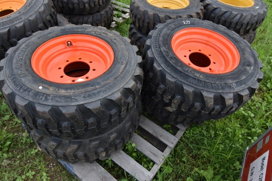 Set of 4 Forerunner 12-16.5 Skid Steer Tires on 8 Lug Rims