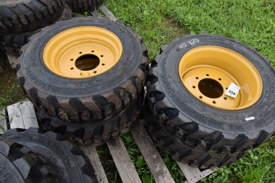 Set of 4 Forerunner 10-16.5 Skid Steer Tires on 8 Lug Rims