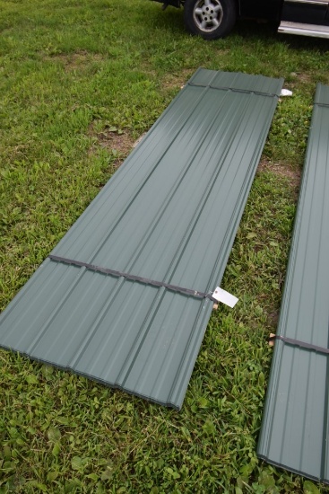 32 Pieces of 12' Sections of Green Corrugated Metal Paneling