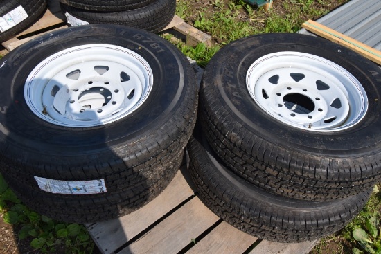 Set of 4 Atlas 235/80R16 trailer Tires on 8 Lug Rims