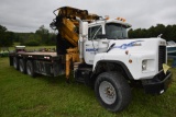 1988 Mack Econodyne DM690S Flat Bed Crane Truck