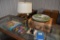 Group of Items with Suitcase, Lamp, Books old Micro Scope