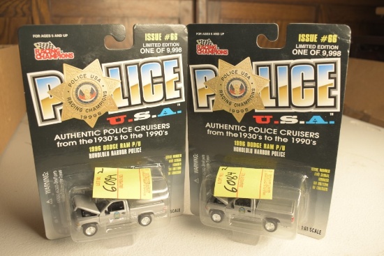 2 Racing Champions '96 Dodge Ram Honolulu Harbor Police Trucks