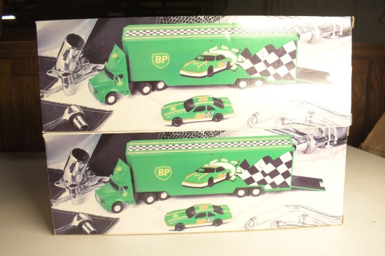 2 BP Toy Racing Transport Trucks