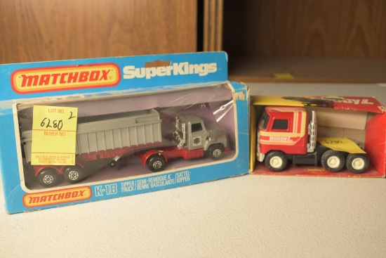 Buddy L Mack Wrecker Truck Tractor and Matchbox K-18 super Kings Tipper Truck