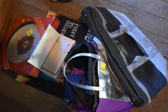 Group of Misc items, Christmas Clock, Box of Toys and Dolls,
