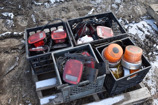 4 Milk Crates of Misc Vehicle Lights