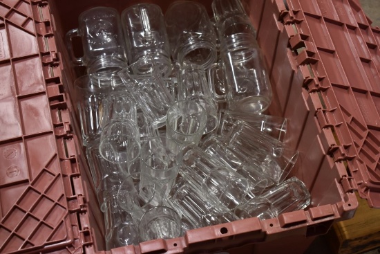 Tote of Drinking Glasses and Mason Jar Glasses