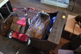 Kids Desk, Mirror, Tricycle, Box of Ornaments and Magazines