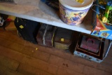 Suitcase and Group of Metal Picnic Baskets