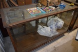 Glass Display Case with Two Tier Glass shelf and Mirror Backing