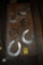 Four Horse Shoes and Horse Bit on Wooden Plaque