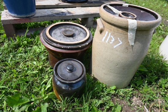 3 Misc Crocks with Lids