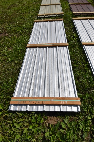 30 Pieces of 10' Sections of Galvanized Corrugated Metal Paneling