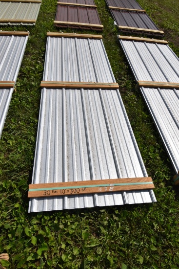 30 Pieces of 10' Sections of Galvanized Corrugated Metal Paneling