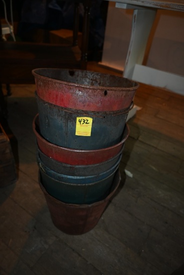 Seven Vintage Metal Buckets