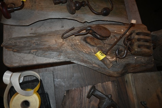 Three Vintage Tools on a Wooden Plaque