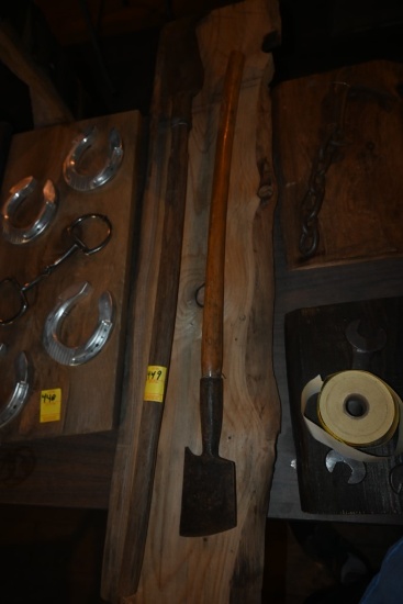 Two Vintage Tools on a Wooden Plaque