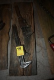 Two Vintage Adjustable Wrenches on a Wooden Plaque