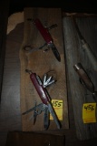 Two Multi-Tools on a Wooden Plaque