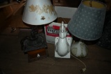 Two Lamps and a Wall Hanging Chicken