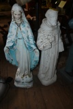 Concrete Statues of Virgin Mary and Saint Francis of Assisi