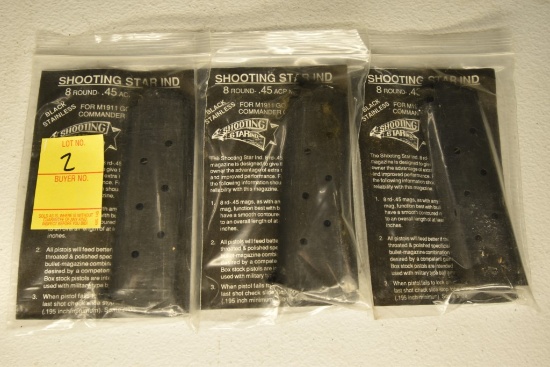 3 Shooting Star Black S.S. M1911 .45 ACP 8 Round M1911 Magazines