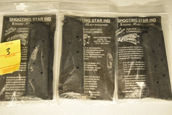 3 Shooting Star Black S.S. M1911 .45 ACP 8 Round M1911 Magazines