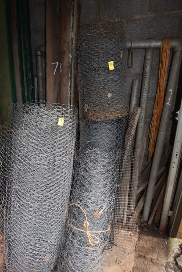 Group of Chicken Wire and Metal Pipe