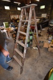 Old Wooden Hand Drill and Five Step Wooden Step Ladder